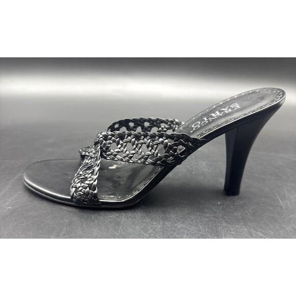 Franco Sarto Sandal Womens 8.5M Black Leather Slide On Open Toe Heel Sandal - Picture 14 of 16
